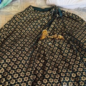 Elegant Gold and Black Floral Wedding Dress